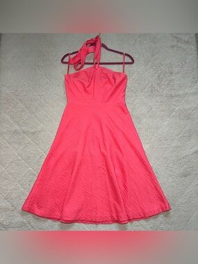 J. Crew Embossed Aubrey Halter Dress Cotton Preppy Y2K Chic Party Minimal Sz 4